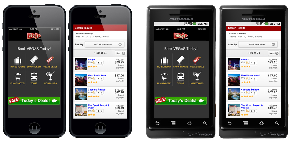 VEGAS.com mobile app screenshots