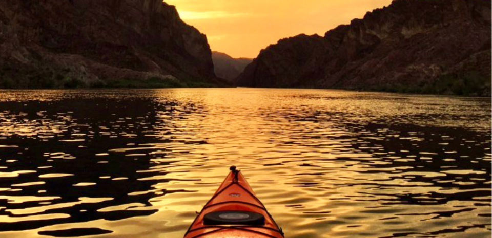 Black Canyon kayak twilight tour campfire sunset Colorado River