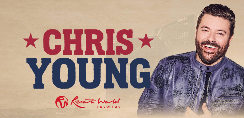 Chris Young performing country music at Resorts World Theatre in Las Vegas