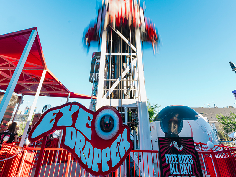 Eye Dropper - The colorful Eye Dropper entrance welcomes thrill seekers to one of AREA15's most exciting attractions.