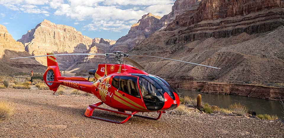 Helicopter on a private landing site below the Grand Canyon West rim