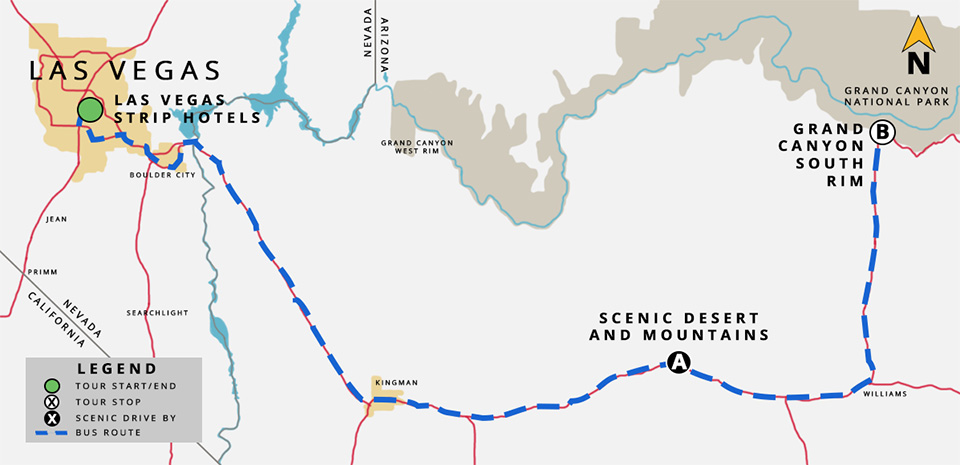 Grand Canyon South Rim Bus Tour by Gray Line Tours - Route Map - Grand Canyon South Rim Bus Tour