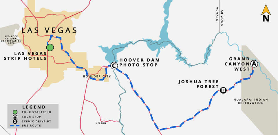 Grand Canyon West Rim and Hoover Dam Photo Stop Bus Tour - Route Map - Grand Canyon West Rim & Hoover Dam Photo Stop Bus Tour