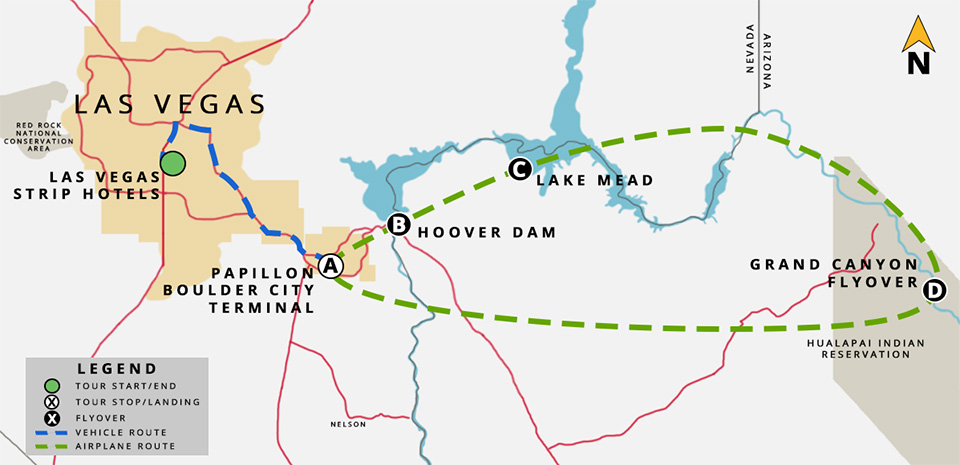 Highlights Over Grand Canyon Tour by GC Scenic Airlines - Tour Map - Highlights Over Grand Canyon by GC Scenic Airlines