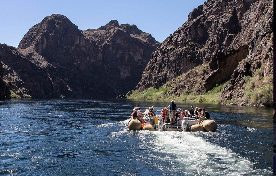 Black Canyon walls above the Colorado River on the Hoover Dam Postcard Tour