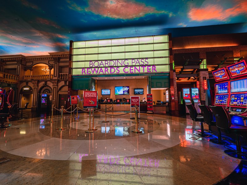 The Boarding Pass Rewards Center offers a central stop for guest services and player rewards on the Sunset Station casino floor.