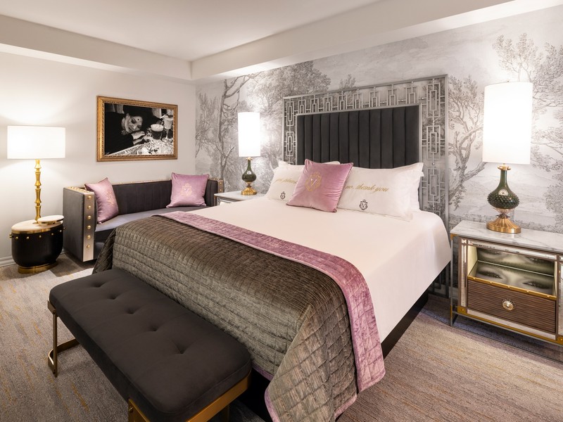 The King guest room pairs sophisticated finishes with signature Vanderpump style for a refined stay.