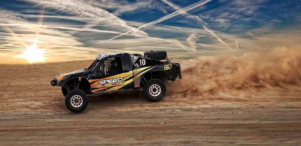 Baja race truck on a dirt course near Las Vegas